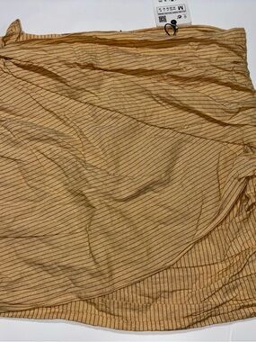 ZARA NWT Tan Pinstripe Ruched Wrap Mini Skirt Tie Side Size M